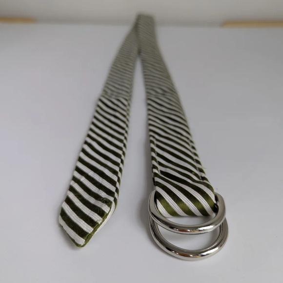 Silk J Crew Green and White Striped Belt with Silver Buckle - Picture 4 of 4